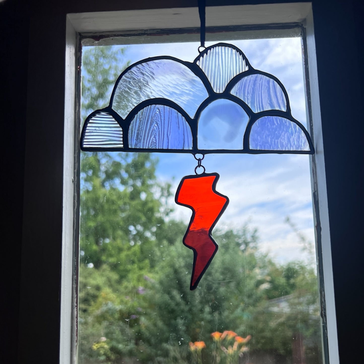 Stained Glass Mini Cloud & Lightning Bolt Suncatcher