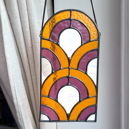 Stained Glass Orange and Purple Art Deco Inspired Sun Catcher
