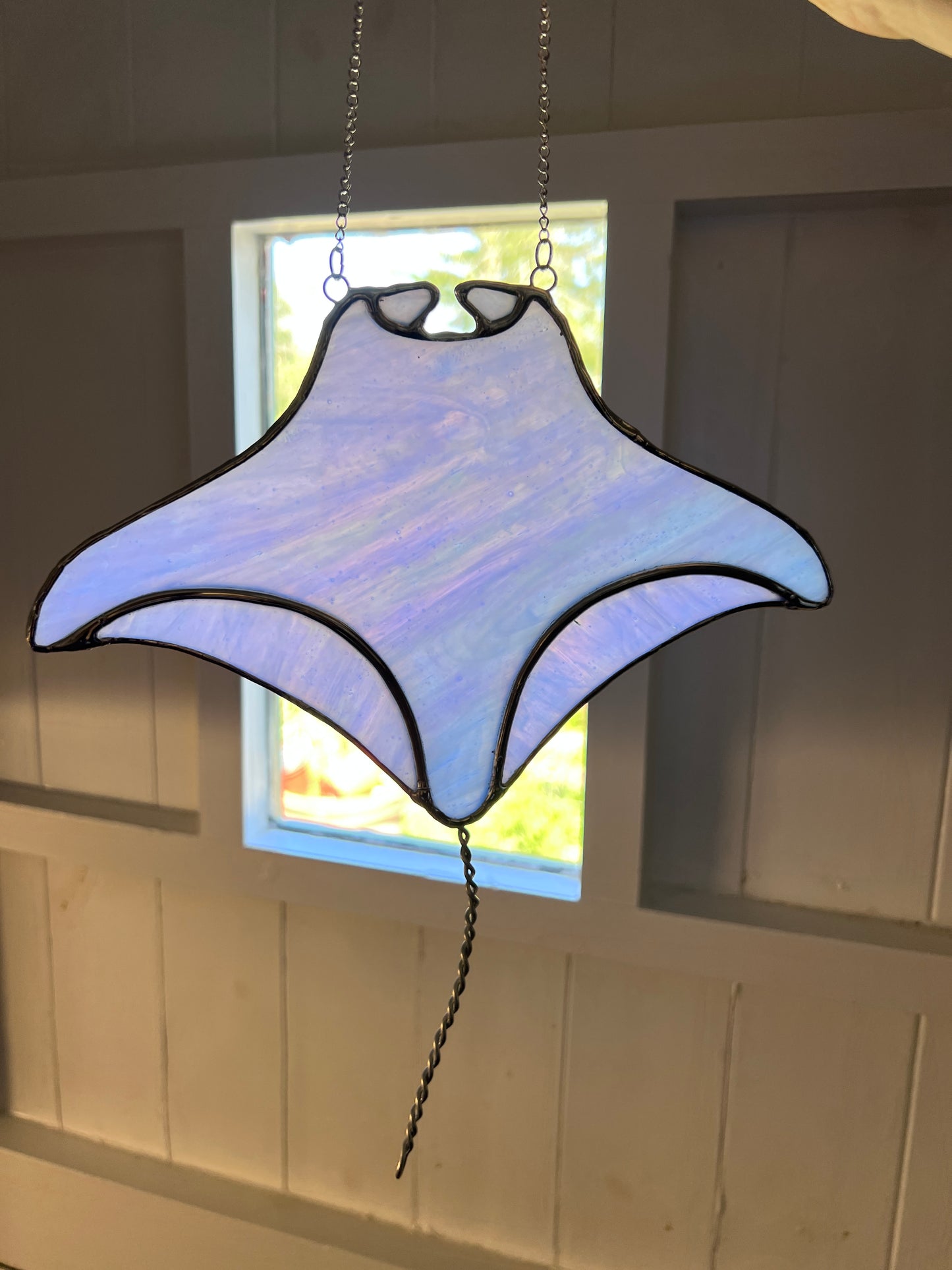 Stained Glass Iridescent Blue Manta Ray