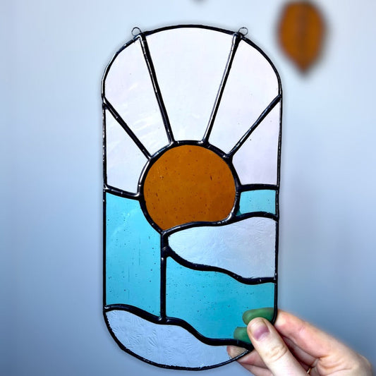 Pastel Sun and Clouds Stained Glass Suncatcher