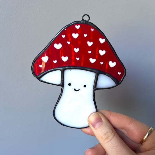 Stained Glass Smiling Red Toadstool Suncatcher