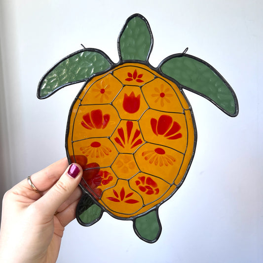 Stained Glass Orange Turtle