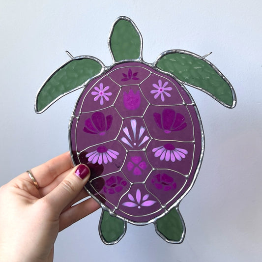 Stained Glass Pinky Purple Turtle