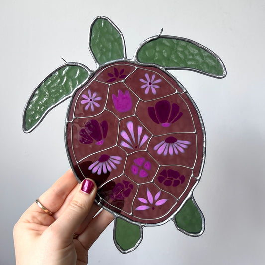 Stained Glass Mauve Turtle
