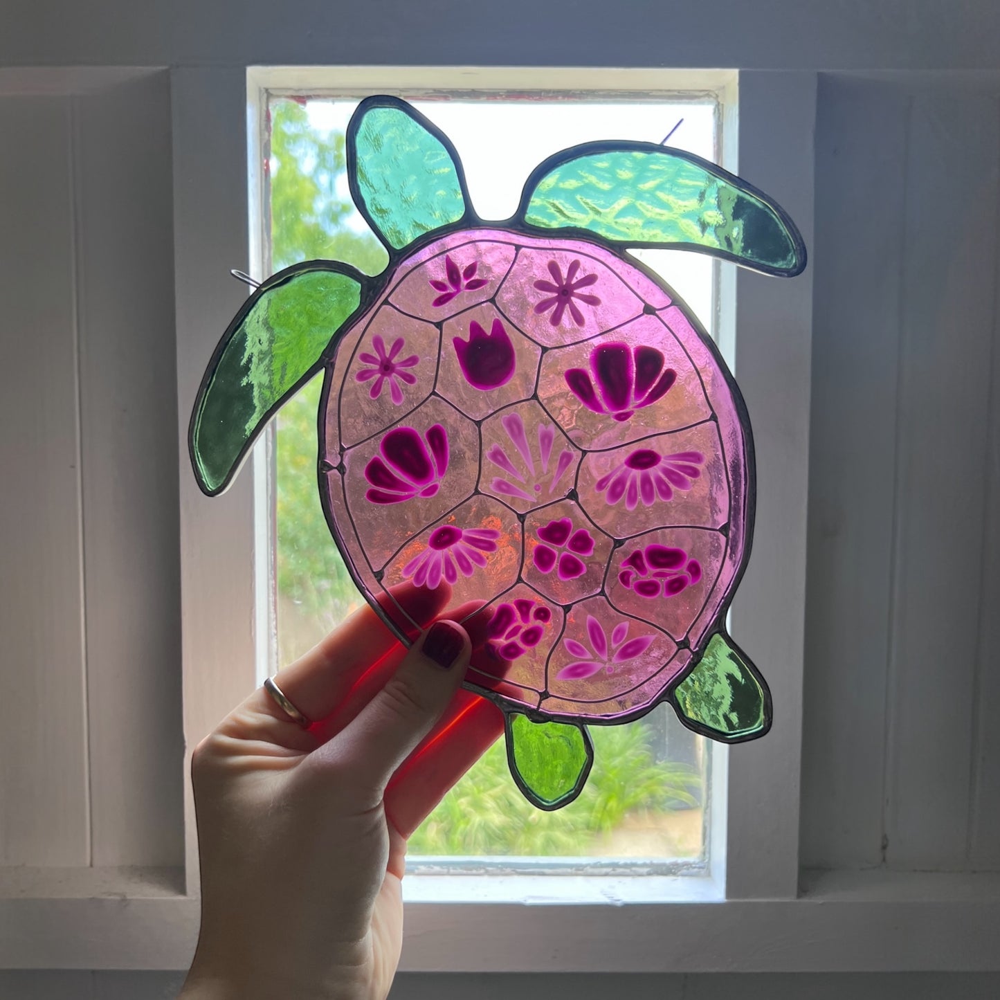 Stained Glass Pinky Purple Turtle