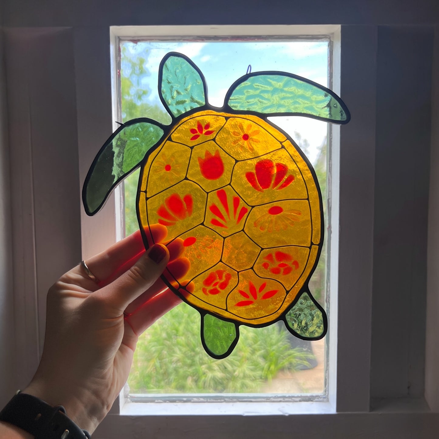 Stained Glass Orange Turtle