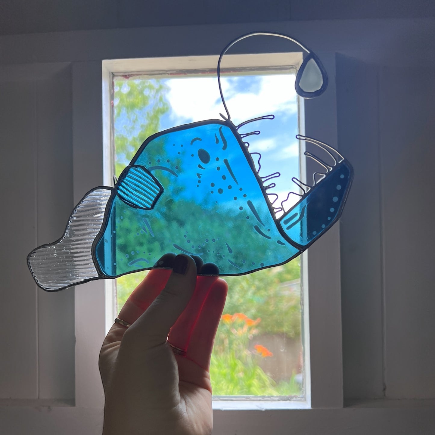 Stained Glass Petrol Blue Angler Fish