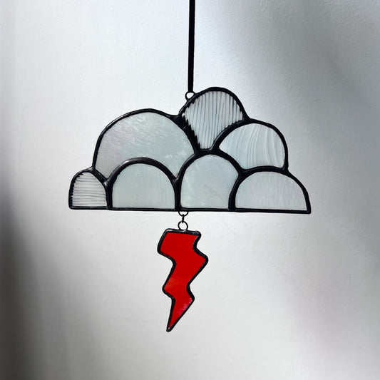 Stained Glass Mini Cloud & Lightning Bolt Suncatcher