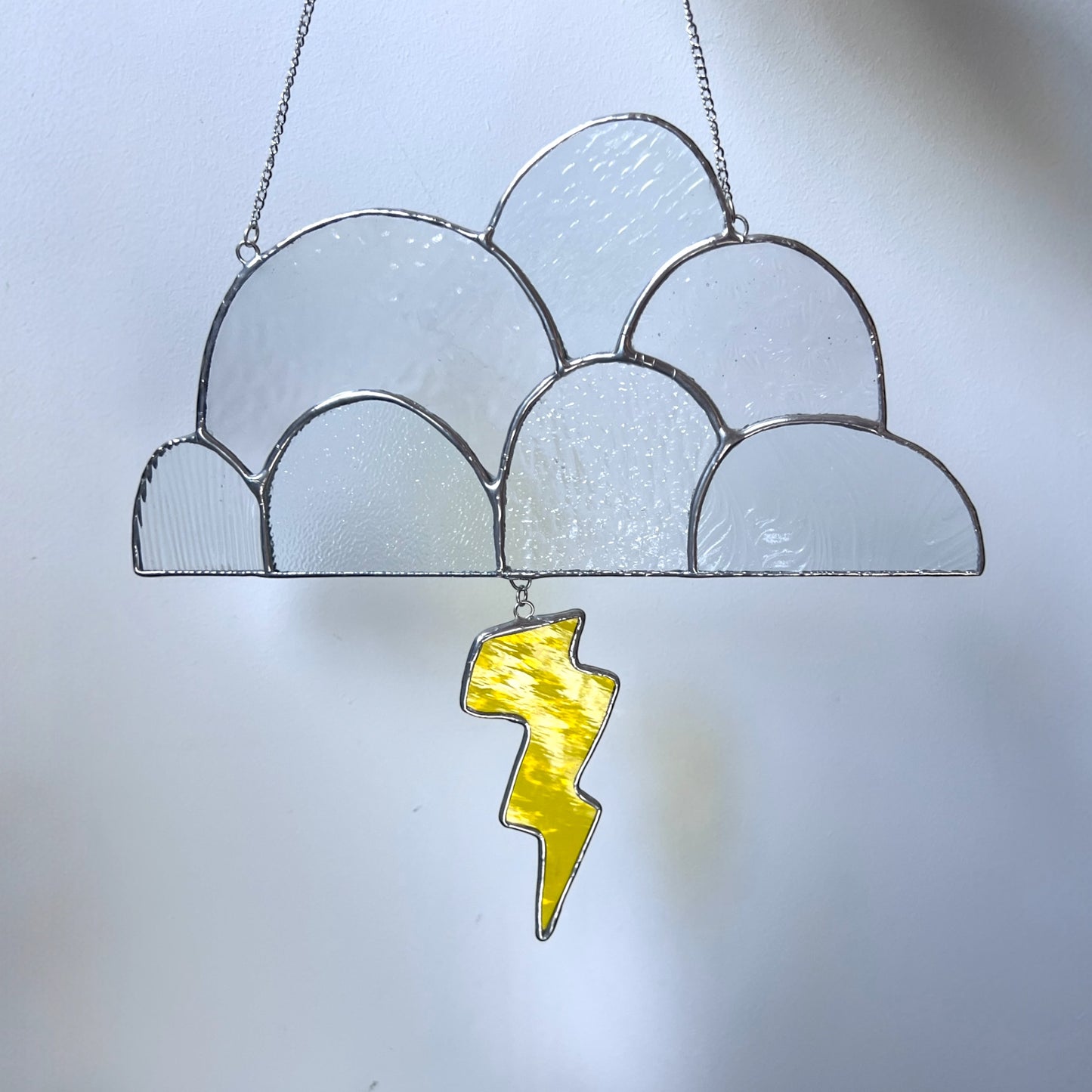 Stained Glass Cloud & Lightning Bolt Suncatcher- Yellow or Orange Bolt