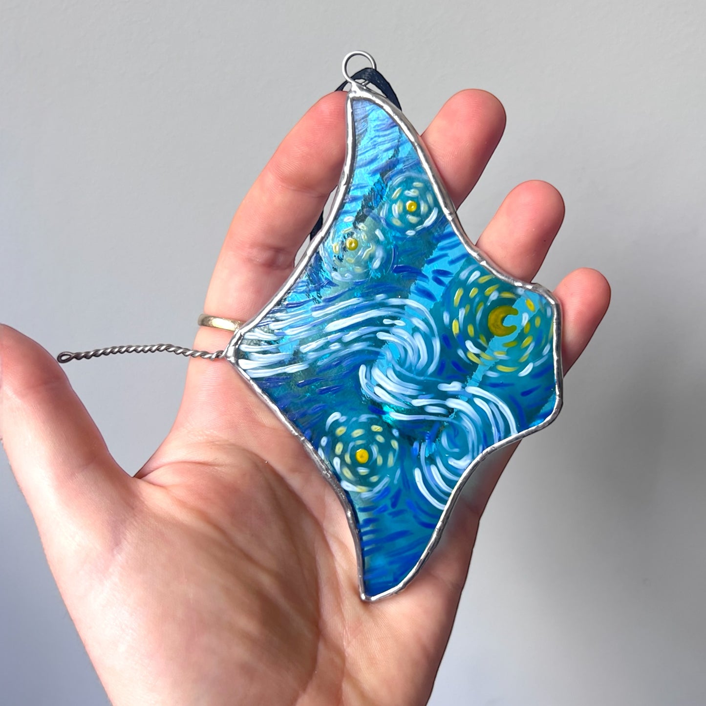 Stained Glass Mini Painted Starry Night Manta Ray
